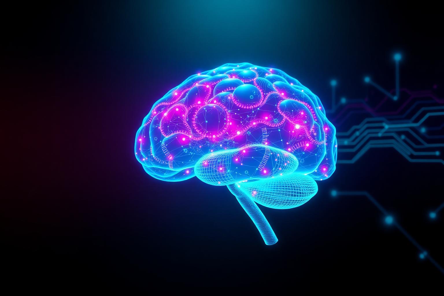 Glowing neural brain with neon circuits representing GPT-5 free access in 2026