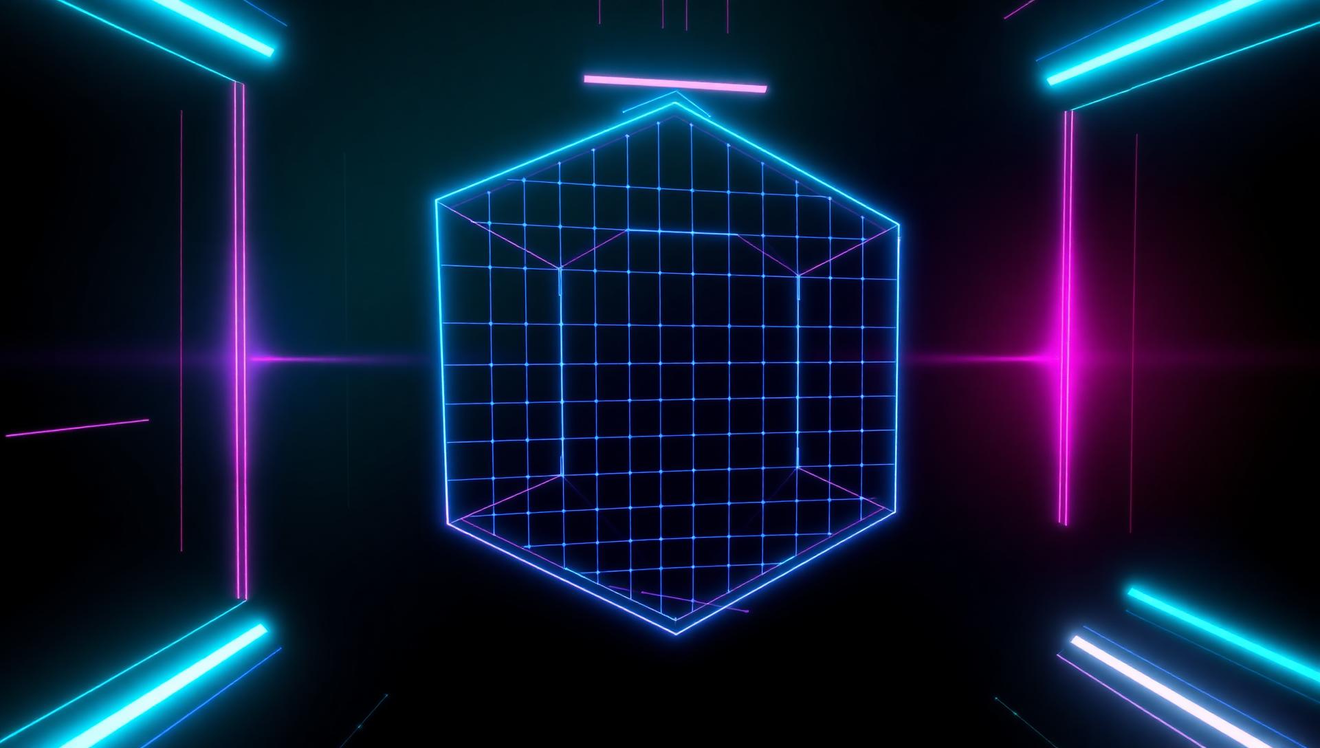 Neon geometric grid in cyberpunk style