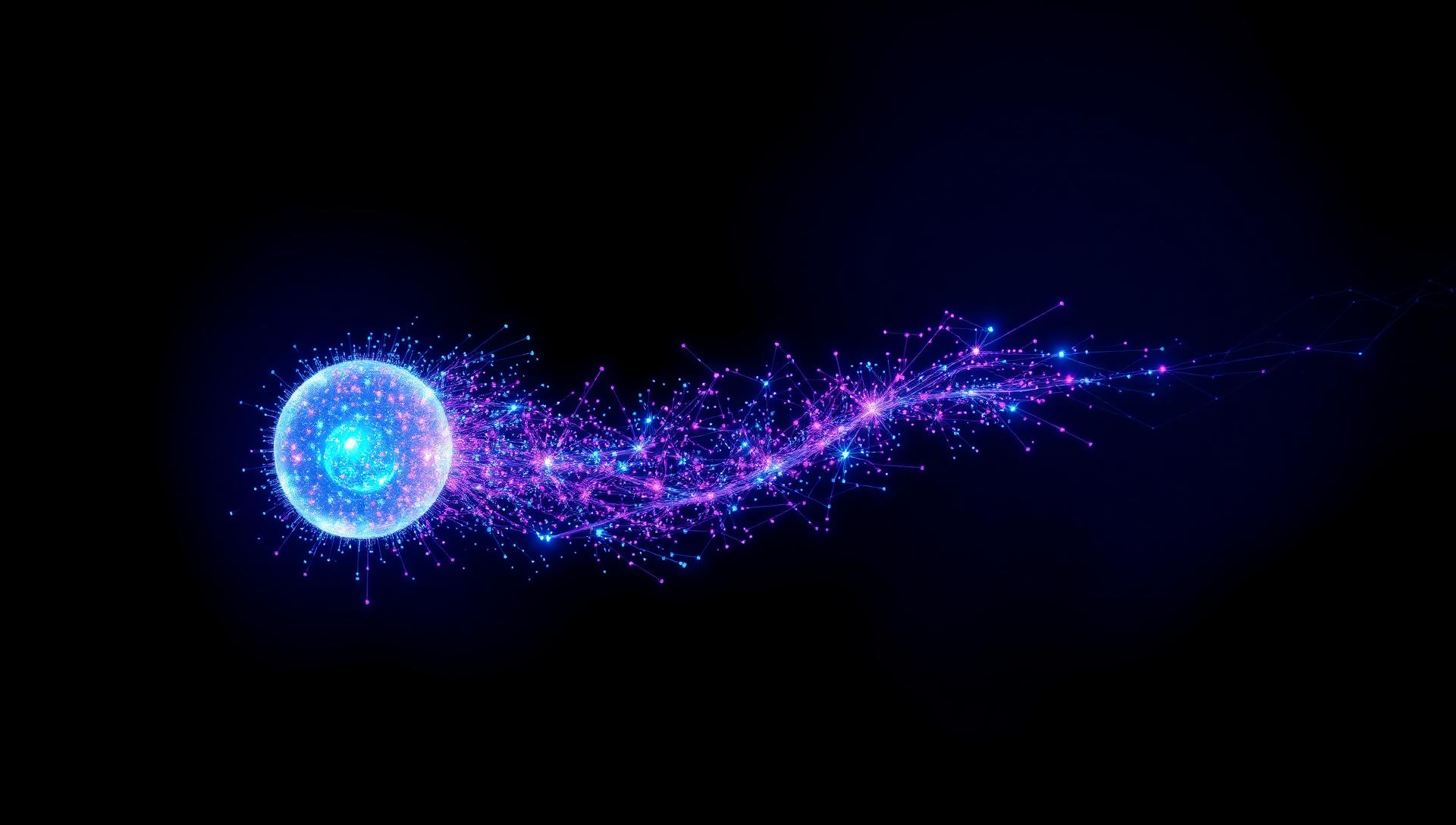 Digital particles forming a glowing sphere